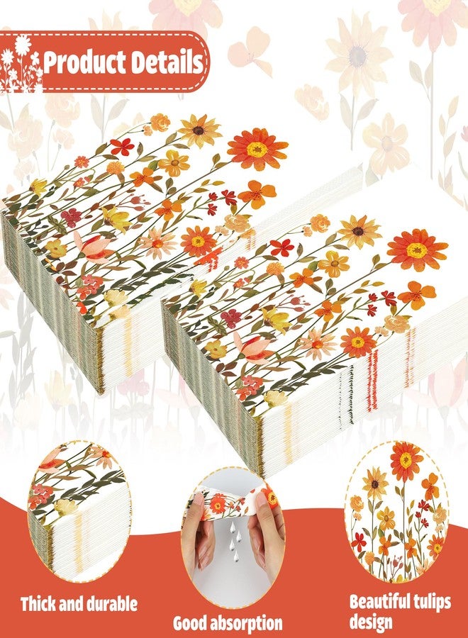 Maniaacer 50 Pcs Fall Floral Guest Napkins Disposable Autumn Paper Hand Towels 3 Ply Thanksgiving Watercolor Wildflower Dinner Napkins for Harvest Wedding Birthday Flower Themed Party Supplies, 4.3 x 7.9 Inch - Image 3